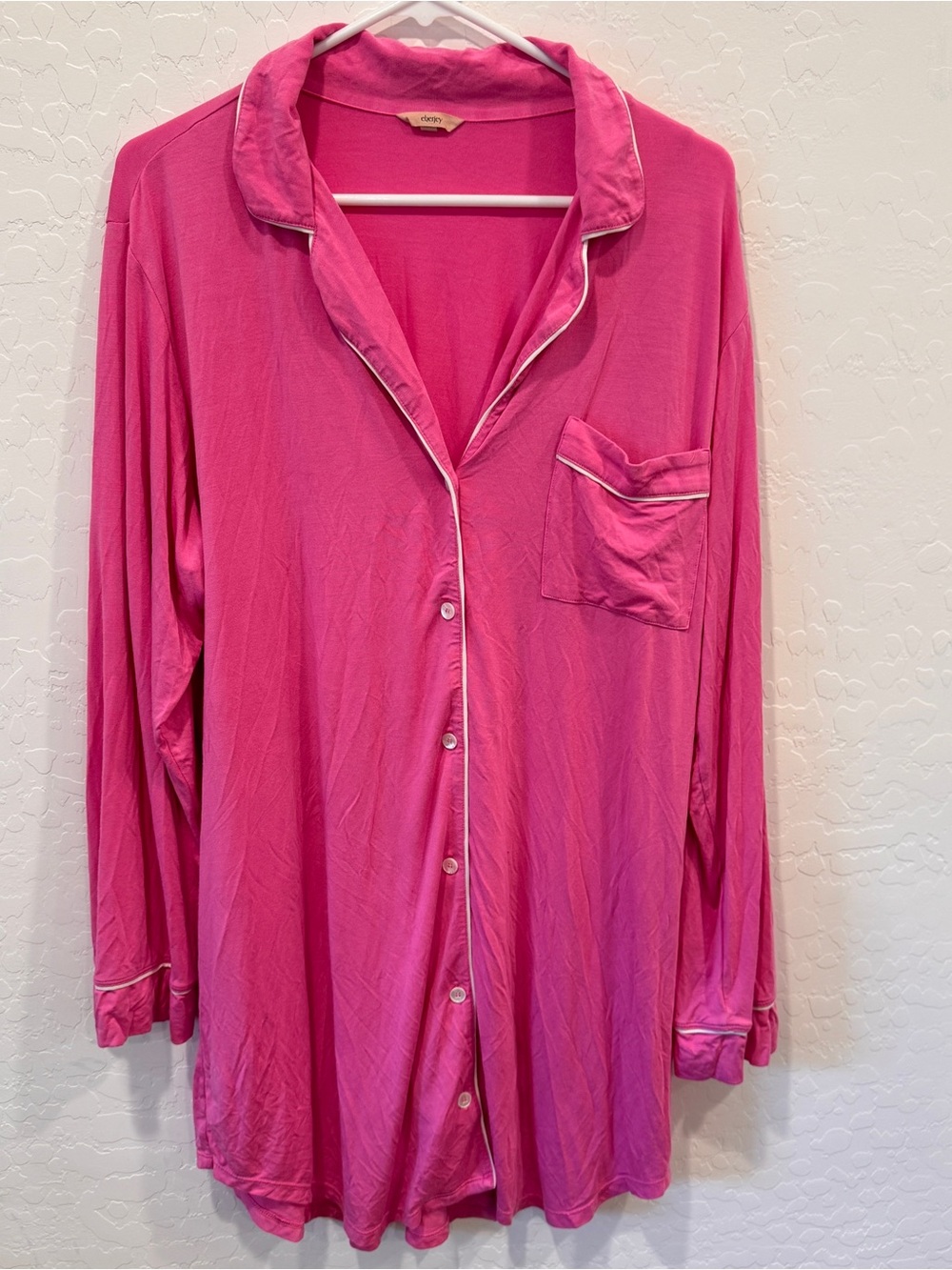 Eberjey Gisele Starlight Sleepshirt Pink White Long Sleeve Pajama Large